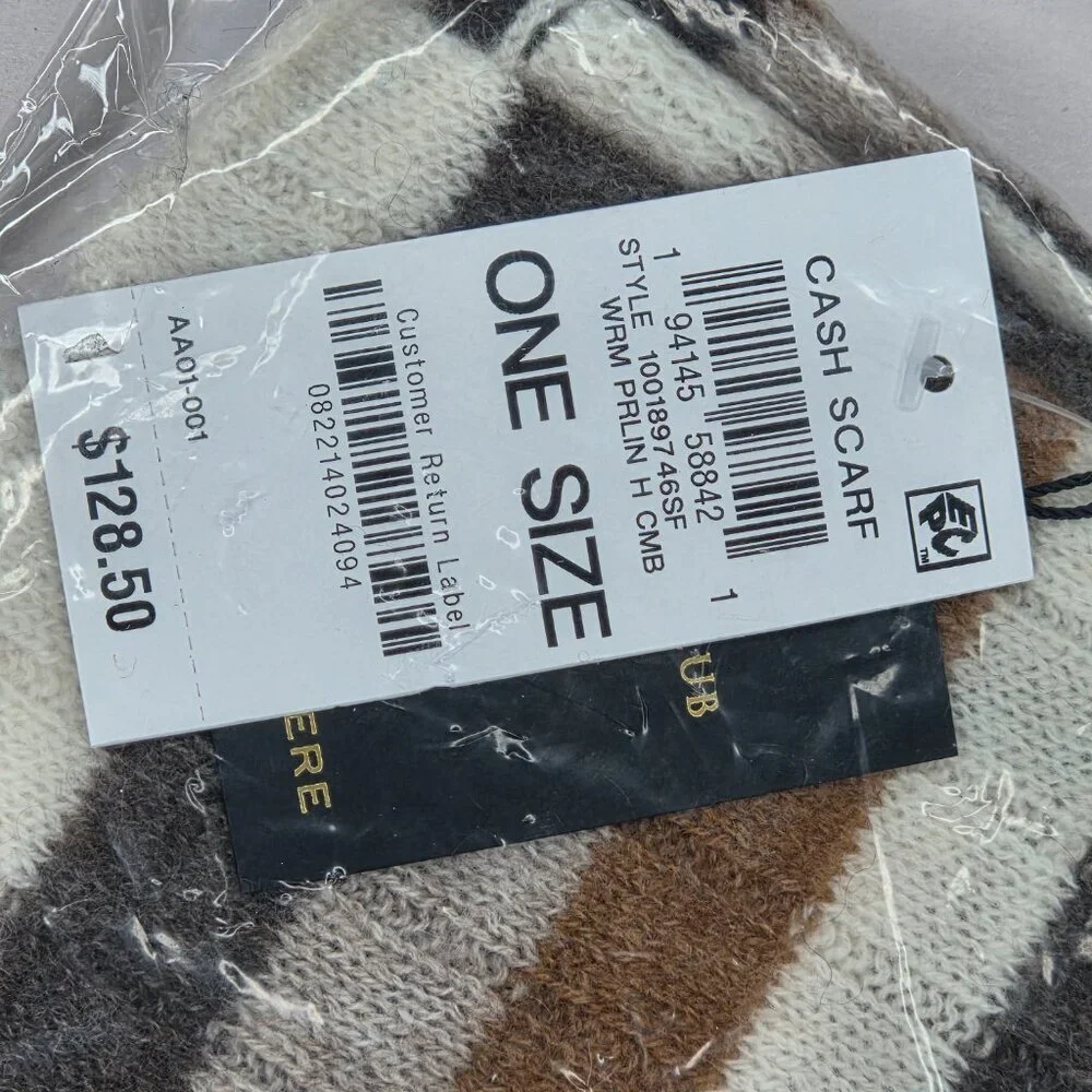 NWT Charter Club Women's Striped Neutral Cashmere Scarf OS